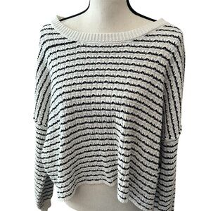 Saltwater LUXE Coastal Chic Black & Ivory Textured Stripe “Louise” Sweater